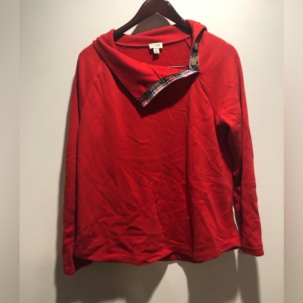 J. Crew Red Funnel Neck Sweater with Button Detail